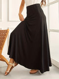 kkboxly  Plus Size Elegant Skirt, Women's Plus Solid High Rise Medium Stretch Flowy Maxi Skirt