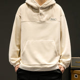 kkboxly  Men's Trendy Fleece Hoodie, Casual Slightly Stretch Breathable Button Up Loose Hooded Sweatshirt For Outdoor