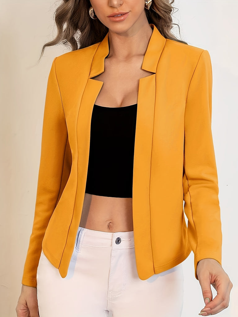 kkboxly  Solid Open Front Blazer, Business Casual Long Sleeve Blazer For Office & Work, Women's Clothing