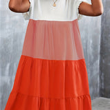 kkboxly  Women's Summer Dress Sleeveless Ruffle Sleeve Round Neck Mini Dress Color Block Loose Short Flowy Pleated Dress