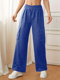 kkboxly  Flap Pockets Straight Leg Cargo Pants, Casual High Waist Pants, Women's Clothing