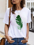 kkboxly  Graphic Print Solid T-Shirt, Crew Neck Short Sleeve Casual Top For Spring & Summer, Women's Clothing