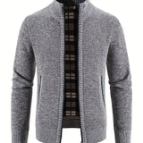 kkboxly  Men's Full Zip Up Casual Cardigan, Patchwork Thermal Regular Fit Knit Sweater