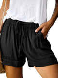 kkboxly  Solid Elastic Waist Shorts, Casual Drawstring Comfy Summer Shorts With Pockets, Women's Clothing