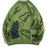 kkboxly  Cute Cartoon Dinosaur Pattern Knitted Sweater, Men's Casual Warm Slightly Stretch Round Neck Pullover Sweater For Fall Winter