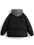 Plus Size Men's Hooded Puffer Jacket For Fall Winter, Patchwork Fake Two-piece Jacket, Thick Warm Tops For Males, Men's Clothing