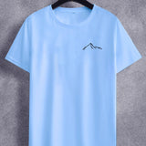 kkboxly  Mountain Pattern T-shirt, Men's Casual Street Style Stretch Round Neck Tee Shirt For Summer