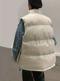 Men's Winter Vest Down Padded Jacket Lightweight Stand Collar Jacket Sleeveless Pockets Vest