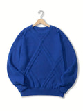 kkboxly  Men's Argyle Textured Sweater For Spring & Autumn, Knit Pullover Sweater For Males, Plus Size