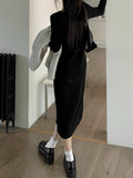 kkboxly  Solid Long Sleeve Knit Dress, Chic Notch Neck Midi Length Dress, Women's Clothing