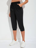 kkboxly  Women's Activewear: Solid Drawstring Jogging Capri Sweatpants - Loose Fit for Fitness Workouts