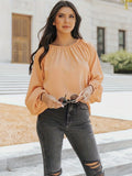 kkboxly  Solid Ruched Blouse, Elegant Crew Neck Long Sleeve Blouse, Women's Clothing