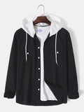 Fashionable And Versatile Men's Contrast Colors Casual Cotton Hoodies Button Drawstring Shirt Jacket, Suitable For Outdoor