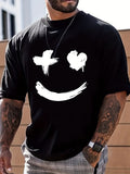 kkboxly  Men's Casual Trendy Smile Graphic Print Comfortable Crew Neck Short Sleeve T-shirts, Summer Top Tees