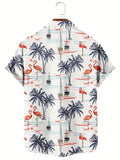 kkboxly  Men's Plus Size Hawaiian Tee Shirt with Flamingo and Coconut Tree Graphic - Casual Beach Loose Fit Button Down Short Sleeve Work Shirt with Pocket