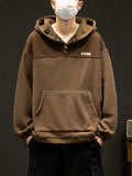 kkboxly  Men's Trendy Fleece Hoodie, Casual Slightly Stretch Breathable Button Up Loose Hooded Sweatshirt For Outdoor