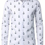 kkboxly  Men's Fashion Anchor Graphic Print Shirt For Spring/autumn, Oversized Long Sleeve Shirt For Males, Men's Clothing, Plus Size