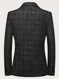 kkboxly Men's Semi-formal Thin Plaid Blazer, Chic Two Button Lapel Suit Jacket For Spring Fall