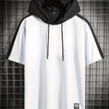 kkboxly  Thin Material, Men's Black And White Casual Short Sleeve Hooded T-shirt