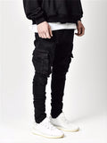 Men's Solid Color Multi-pocket Skinny Jeans For Autumn And Winter