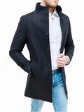 Men's Elegant Single Breasted Trench Coat, Casual High Neck Trench Coat For Business