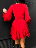 kkboxly Ruched Plunging Mini Dress, Elegant Long Sleeve Dress For Spring & Fall, Women's Clothing