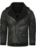 kkboxly  Warm Fleece Hooded PU Jacket, Men's Casual Winter Jacket Coat For Outdoor Activities