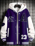 kkboxly  Men's Stand Collar Casual Loose Sports Jacket Color Block "A" Letter Embroidery Button Pocket Coat Top Clothes