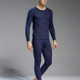 kkboxly  seamless Thermal Underwear Set For Men, Base Layer Set For Autumn Winter, 2pcs Long Sleeve Round Neck Tops & Bottom Pants Set