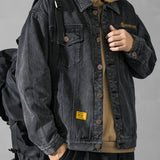 kkboxly  Men's Button Trendy Loose Denim Jacket, Men's Clothing For Spring Autumn