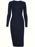 kkboxly  Glitter Crew Neck Long Sleeve Dress, Elegant Evening Bodycon Dress, Women's Clothing