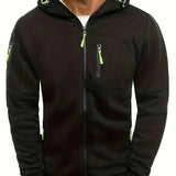 kkboxly  Solid Color Men's Hooded Jacket Casual Long Sleeve Hoodies With Zipper Gym Sports Hooded Coat For Spring Fall