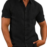 kkboxly  Classic Solid Color Men's Casual Short Sleeve Shirt, Men's Shirt For Summer Vacation Resort