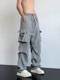 kkboxly  Solid Multi Flap Pockets Men's Straight Leg Cargo Pants, Loose Casual Outdoor Baggy Pants, Men's Work Pants Hiphop Style