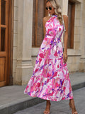 kkboxly  Tiered Maxi Halter Dress, Random Print Casual Dress For Spring & Summer, Women's Clothing
