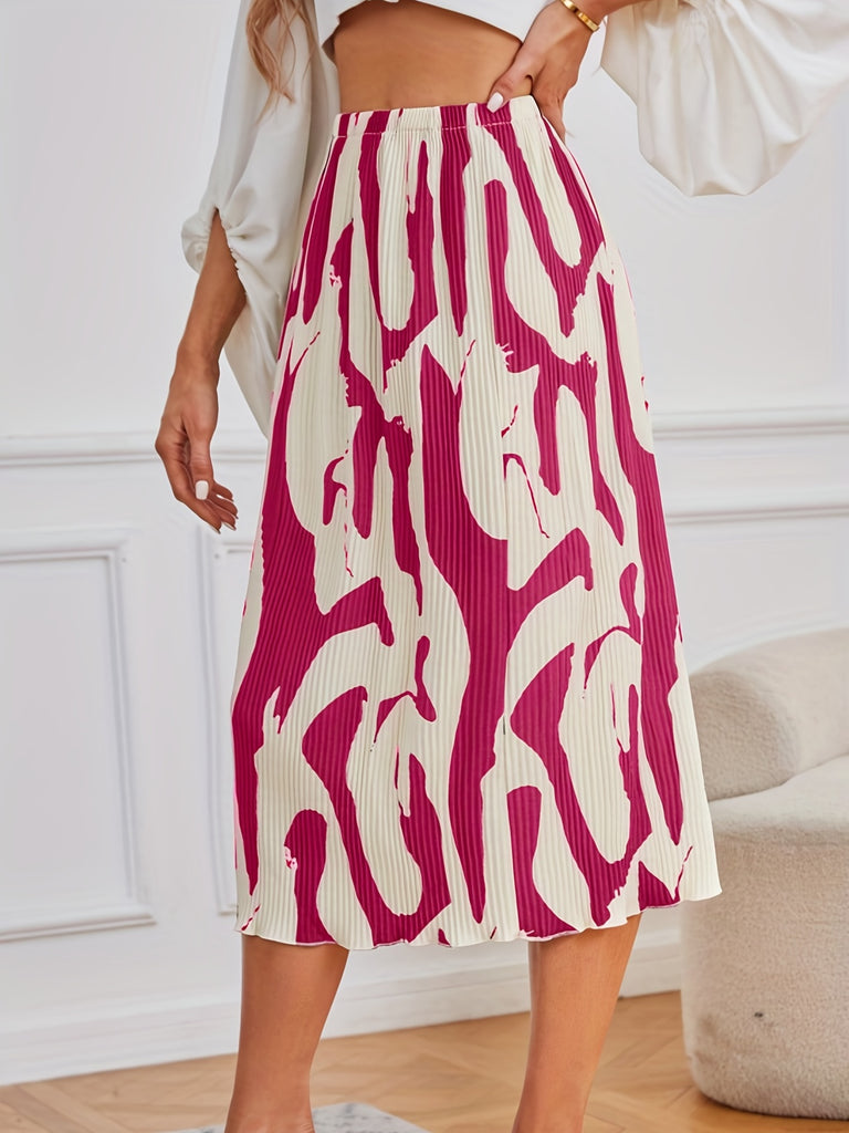 kkboxly  Abstract Print Ribbed Skirts, Casual High Waist Midi Skirts, Women's Clothing