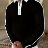 kkboxly Color Block Men's Fashion Comfy Long Sleeve Zipper Shirt