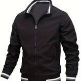 kkboxly  Plus Size Men's Lightweight Soft-Shell Zipper Long Sleeve Sportswear Coat Stand Collar Windbreaker Flight Bomber Jacket