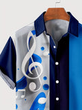kkboxly  Plus Size Lapel Mens Hawaiian "Musical Note Striped" Pattern Button Down Shirts, Top Blouse Shirts, Short Sleeve, Bowling Dress Shirts