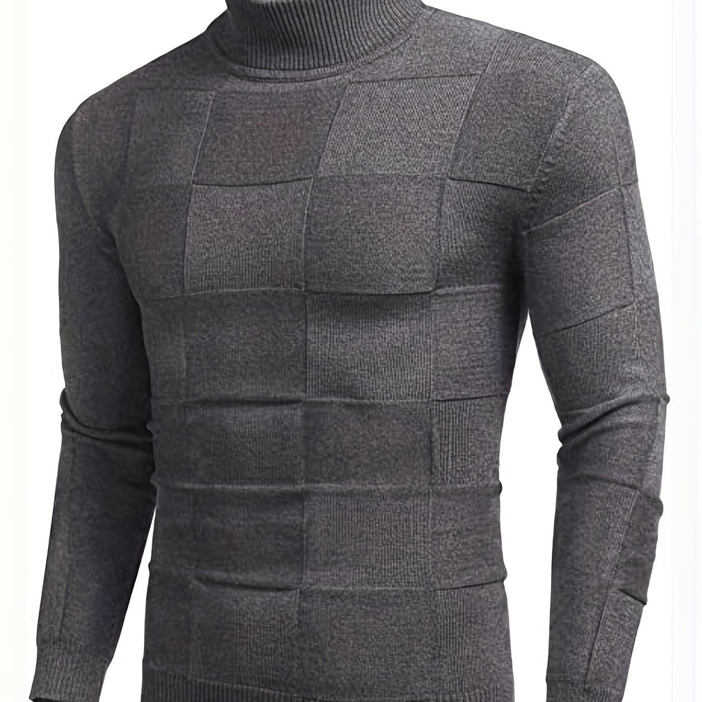 kkboxly  All Match Knitted Slim Fit Sweater, Men's Casual Warm High Stretch Turtleneck Pullover Sweater For Fall Winter