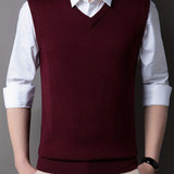 kkboxly  Casual Knitted Pullover, V-neck Sleeveless Thermal Jacket, Wool Vest, Men's Tank Top  For Autumn And Winter