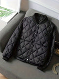 kkboxly  Argyle Pattern Solid Coat, Casual Button Front Long Sleeve Outerwear, Women's Clothing