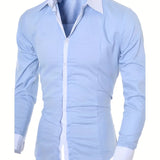 kkboxly  Men's Casual Button Up Contrast Color Long Sleeve Shirt, Men's Clothes For Spring Summer Autumn, Tops For Men