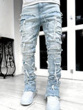 kkboxly  Creative Tassels Decoration Straight Fit Jeans, Men's Casual Medium Stretch Street Style Denim Pants For All Seasons