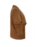 kkboxly  Plus Size Casual Coat, Women's Plus Solid Velvet Long Sleeve Waterfall Collar Slight Stretch Coat