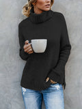 xieyinshe  Solid Turtle Neck Pullover Sweater, Casual Long Sleeve Split Sweater For Fall & Winter, Women's Clothing