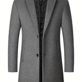 kkboxly  Father's Day Gift Classic Design Warm Coat, Men's Semi-formal Mid Length Button Up Lapel Coat For Fall Winter Business