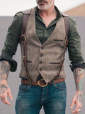 kkboxly  Retro Elegant Solid Color Single Breasted Male Vest Tuxedo Suit Vest For Men