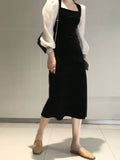 kkboxly  Color Block Lantern Sleeve Panel Dress, Chic Square Neck Split Hem Dress, Women's Clothing