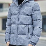 kkboxly  Warm Camouflage Pattern Winter Jacket, Men's Casual Stand Collar Padded Coat For Fall Winter